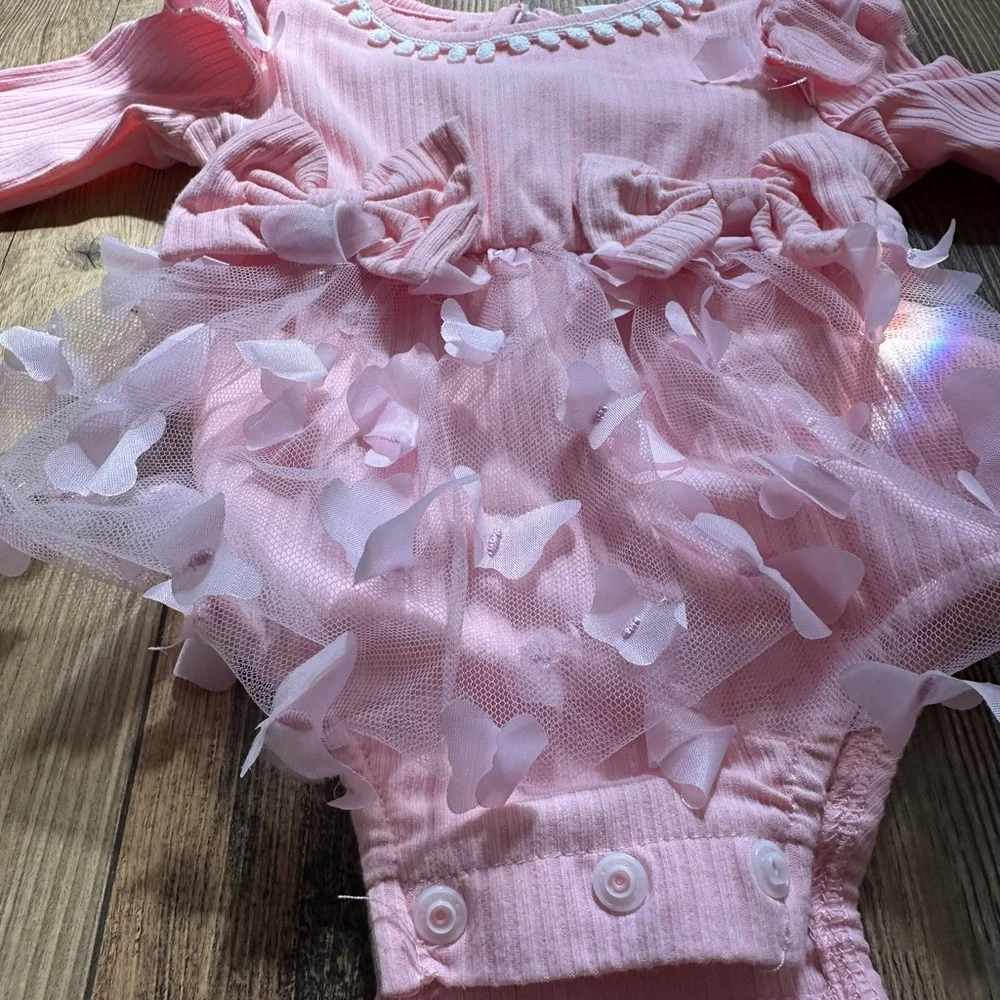 Pink Ruffled Kids Bodysuit 0-3M Floral Tutu Ballerina Princess